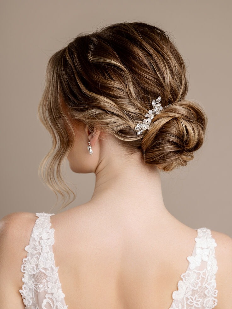 Srebrny grzebyk ślubny z kryształkami dodatki do włosów EMMA MAX Wedding Workshop